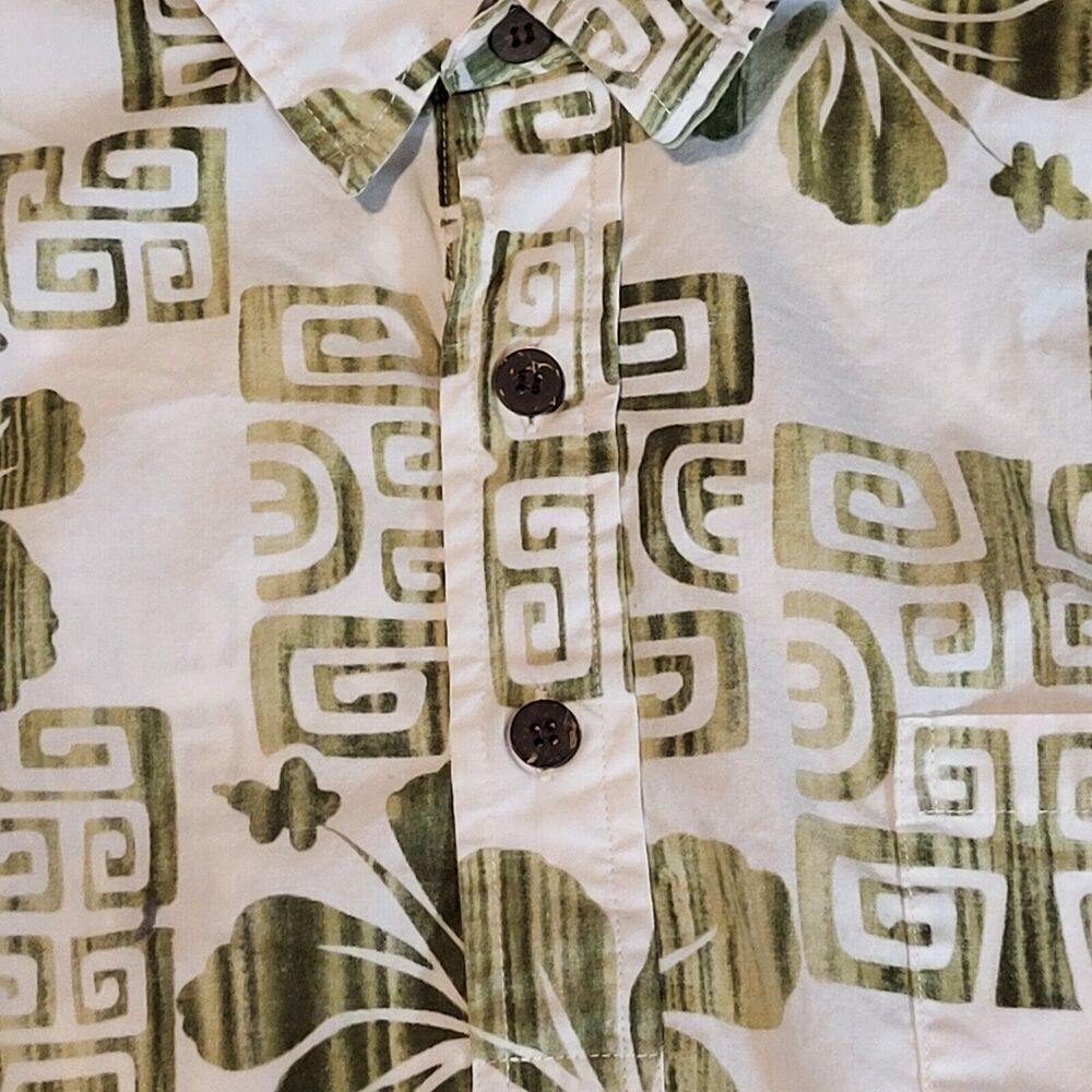 Vintage Men's XL Hawaiian Shirt All Cotton Green White Design Made in Hawaii - Picture 8 of 16